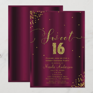 Convite SWEET 16 Dezesseis Cantos Confetes Burgundy & Ouro