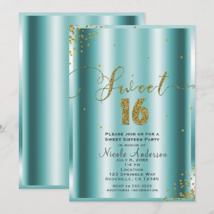 Convite SWEET 16 Dezesseis Cantos de Confetes Aqua e Doura