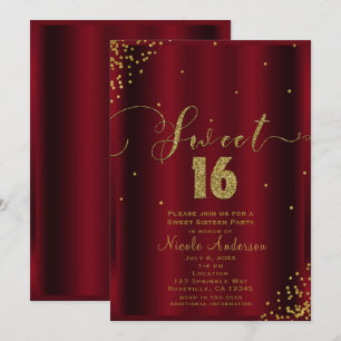 Convite SWEET 16 Dezesseis Cantos de Confetes Vermelhos e