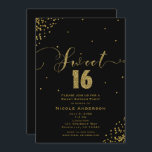 Convite SWEET 16 Dezesseis cantos de Confetti Pretos e Dou<br><div class="desc">DOCE 16 16 Convites aos Cantos de Confetti Pretos e Dourados.</div>