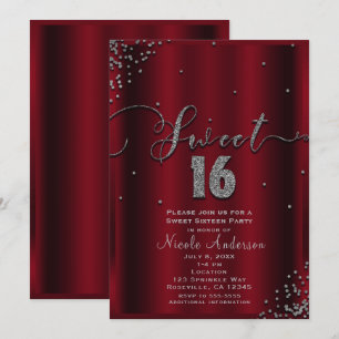 Convite SWEET 16 Dezesseis cantos Red & Silver Confetti