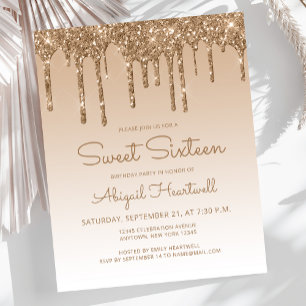 Convite Sweet 16 Dourado com Efeito de Glitter Eco