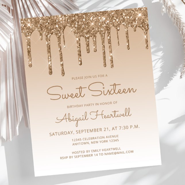 Convite Sweet 16 Dourado com Efeito de Glitter Eco (Criador carregado)