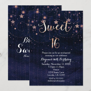 Convite Sweet 16 Estrela Noturna Roxo e Dourado