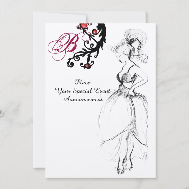 Convite SWEET 16 FESTA DE ANIVERSÁRIO MONOGRAM Vermelho Ne (Frente)