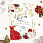 Convite Sweet 16 Floral Red Vress Butterfly<br><div class="desc">Adorável, floral de ouro vermelho, doce dezesseis convites de festas de aniversários. Fácil de personalizar com seus detalhes. Entre em contato comigo via chat se tiver perguntas sobre o trabalho de arte ou precisar de personalização. Verifique se há mais itens na coleção. NOTA: para obter assistência sobre pedidos, envio, informações...</div>