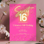 Convite  Sweet 16 Hot Pink Neon Glow Gold Glitter Birthday<br><div class="desc">Sweet Sixteen birthday party design in bright hot pink with neon glow and faux gold glitter.</div>
