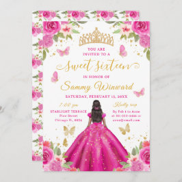 Convite Sweet 16 Hot Pink Princess African American Girl
