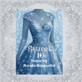 Convite Sweet 16 Icy Blue Silver Snowflakes Personalized 