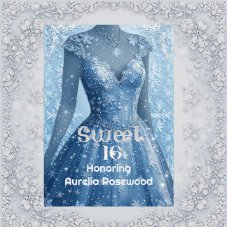 Convite Sweet 16 Icy Blue Silver Snowflakes Personalized 