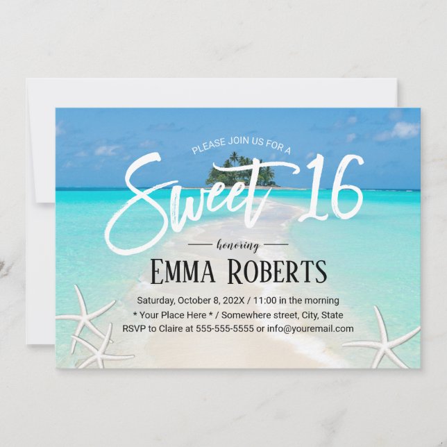 Convite Sweet 16 Ilha Tropical Summer Starfish Beach (Frente)