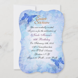 Convite Sweet 16 invitation Blue butterflies