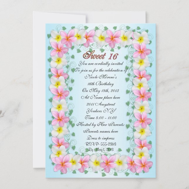 Convite Sweet 16 Invitation Plumeria Border (Frente)