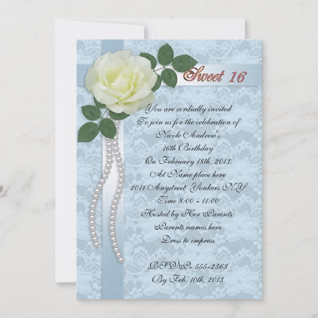 Convite Sweet 16 Invitation Sallace e White Rose (Frente)
