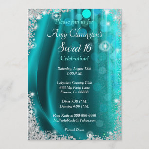 Convite Sweet 16 Invitation Teal & Diamantes