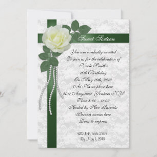 Convite Sweet 16 Invitation White rose e fita verde
