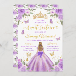 Convite Sweet 16 Light Purple Princess Blonde Girl