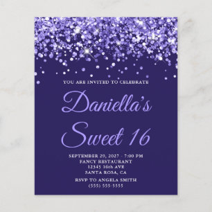 Convite Sweet 16 Lilás Brilho Orçamento Roxo