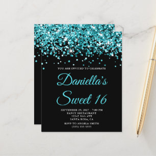 Convite Sweet 16 Orçamento Aqua Brilho Preto