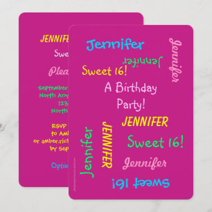 Convite Sweet 16 Party Pink Invite, Personalizado, Nomes