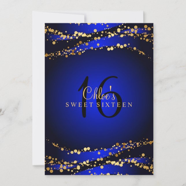 Convite Sweet 16 | Poeira de Estrelas Azul e Doura (Frente)