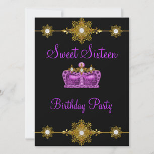 Convite Sweet 16 Purple Dourado Black Princess Event