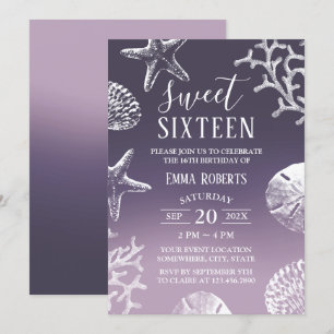 Convite Sweet 16 Purple Ombre Beach Starfish Seashells