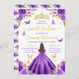 Convite Sweet 16 Purple Princess Brunette Girl