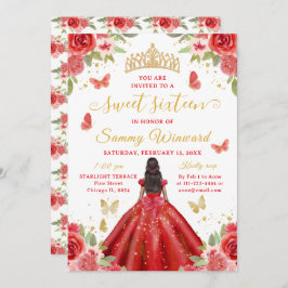 Convite Sweet 16 Red Princess African American Girl