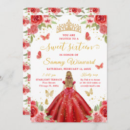 Convite Sweet 16 Red Princess Blonde Girl