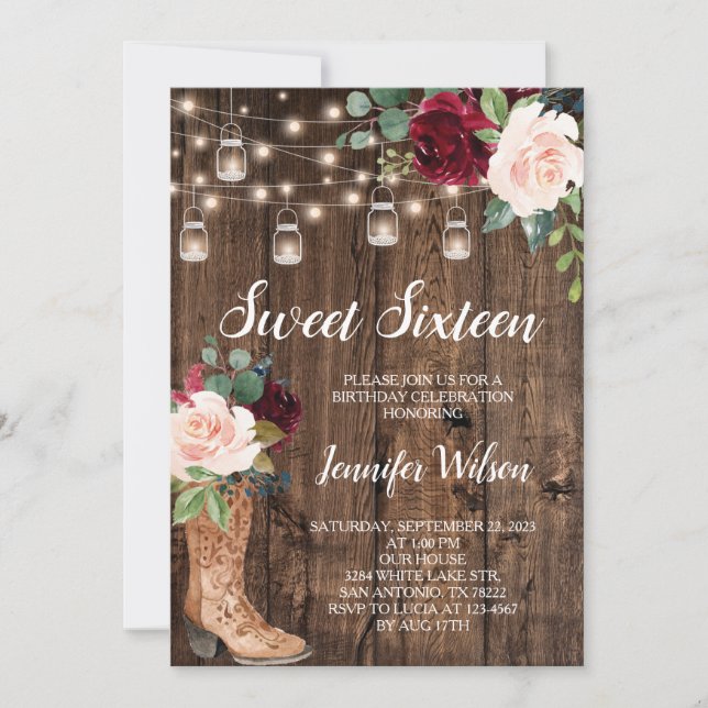 Convite Sweet 16 Rustic Boho Floral Lights Invitati (Frente)