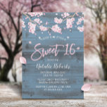 Convite Sweet 16 Rustic Cherry Blossom Flowers Dusty Blue<br><div class="desc">Madeira Azul-Celulada Rústica Rosa-Floral Blossom Dusty Flor-Flor Madeira Doce 16 Convites.</div>