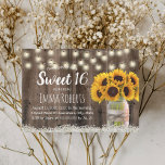 Convite Sweet 16 Rustic Sunflower Jar Barn Wood<br><div class="desc">Rústica Floral de Girassol Branca de Sol e Luzes de Cordas Doce 16 Convites.</div>
