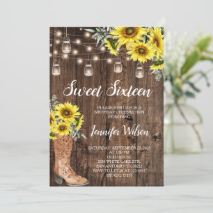 Convite Sweet 16 Rustic Sunflower String Lights
