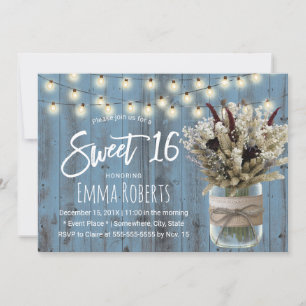 Convite Sweet 16 Rustic Winter Floral Jar Dusty Blue