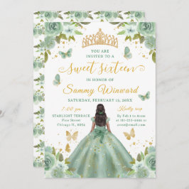 Convite Sweet 16 Sage Green Princess African American Girl