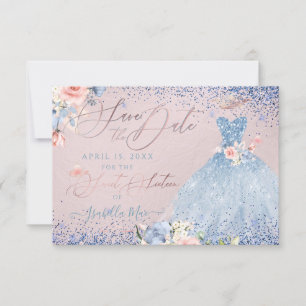Convite Sweet 16 Save the Date Dusty Blue Gown Invitation