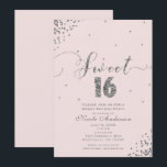Convite SWEET 16 Sessenta Canto de Confetti de Prata Rosa<br><div class="desc">DOCE 16 16 Convites em Canto de Prata Rosa Espelhada Confetti.</div>