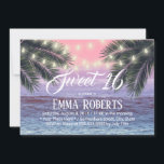 Convite Sweet 16 Tropical Palm Tree Beach String Lights<br><div class="desc">Palma Tropical Palm Tree Beach String Luzes Doce 16 Convites de aniversário.</div>