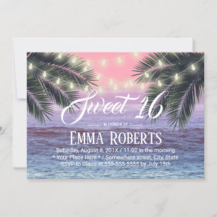 Convite Sweet 16 Tropical Palm Tree Beach String Lights