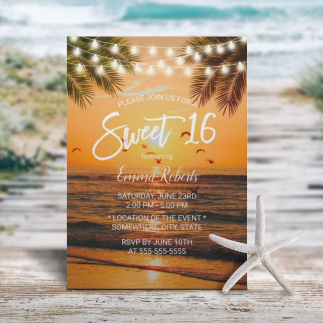Convite Sweet 16 Tropical Sunset Palm Beach (Criador carregado)
