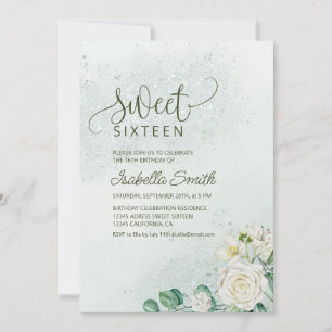 Convite Sweet 16 Verde Suave e Rosa com Rosas Bran