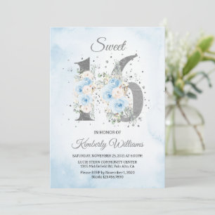 Convite Sweet 16 Watercolor Baby Blue Theme