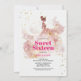 Convite Sweet 16 Watercolor Dourado e brilhante