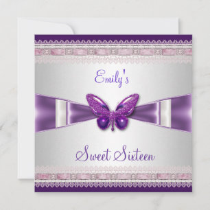 Convite Sweet 16 White Purple Butterfly