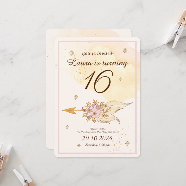 Convite Sweet 16 Wild One Dreamcatcher Tribal Boho (Frente/Verso In Situ)