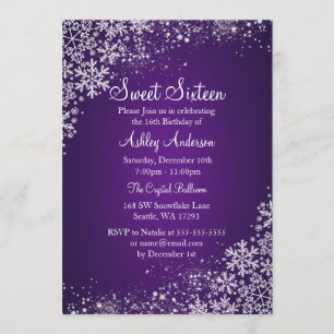 Convite Sweet 16 Winter Wonderland Sparkle Snowflakes