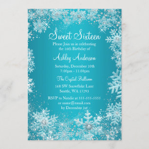 Convite Sweet 16 Winter Wonderland Sparkle Snowflakes