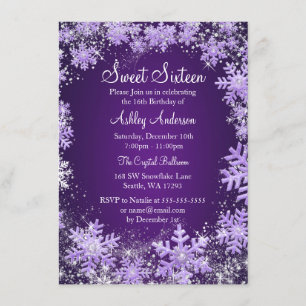 Convite Sweet 16 Winter Wonderland Sparkle Snowflakes