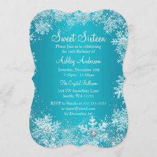 Convite Sweet 16 Winter Wonderland Sparkle Snowflakes